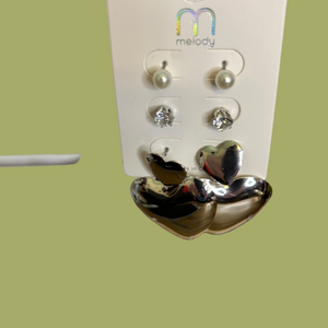 Melody Silver Heart Earrings Set